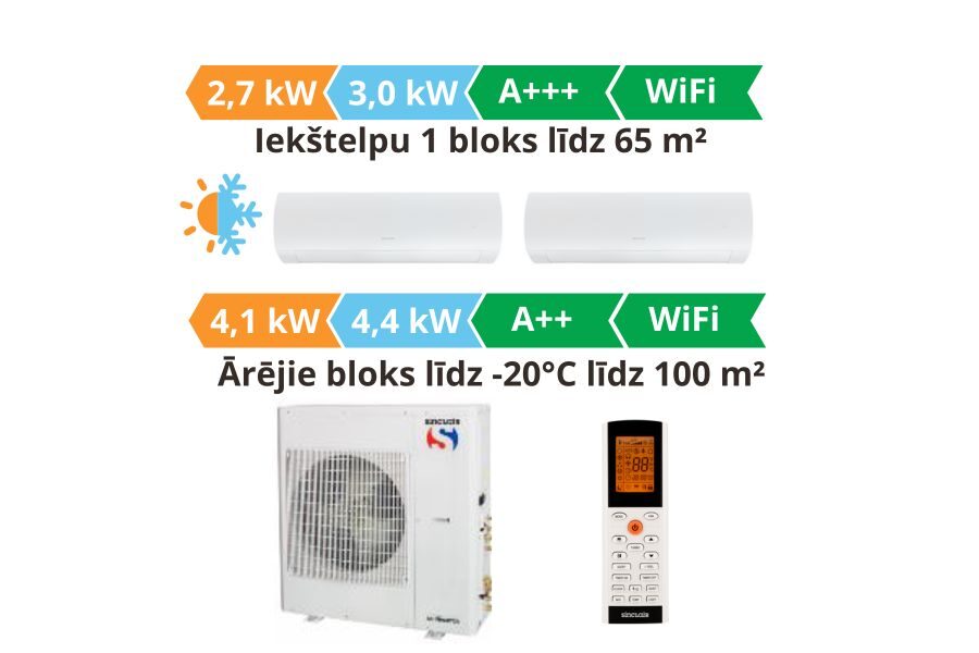 Multi split gaisa kondicionieris sistēma Sinclair, Terrel 2gb. balta krasa 2.7kW┃SIH + SOH-09BITW