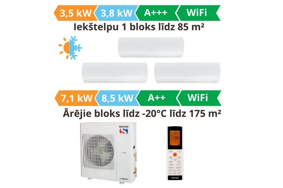 Multi split gaisa kondicionieris sistēma Sinclair, Terrel 3gb. balta krasa 3.5kW┃SIH + SOH-13BITW