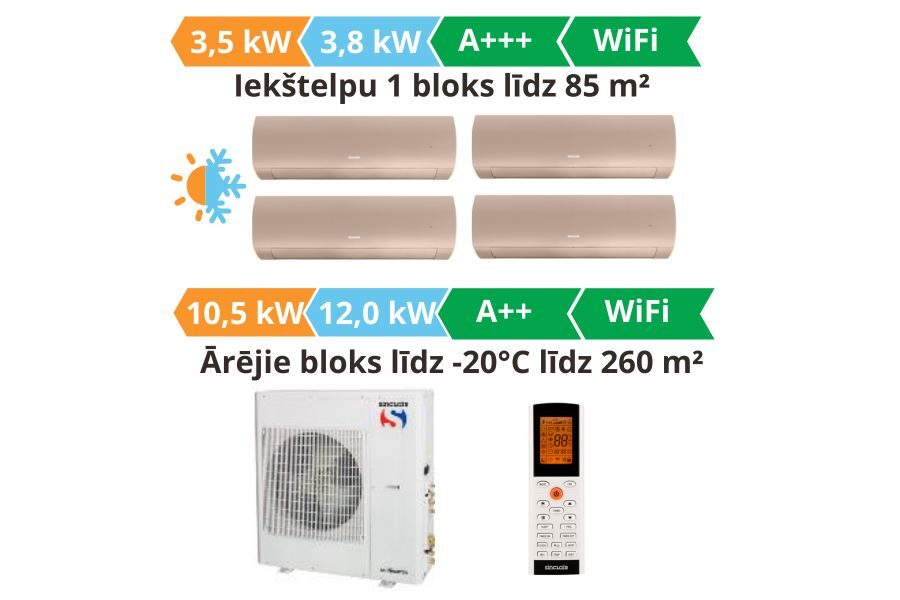 Multi split gaisa kondicionieri sistēma Sinclair, Terrel 4gb. šampanieša krāsa 3.5kW┃SIH + SOH-13BITW