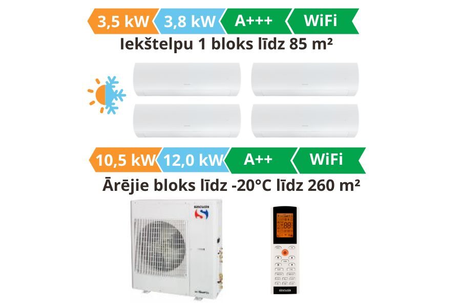 Multi split gaisa kondicionieris sistēma Sinclair, Terrel 4gb. balta krasa 3.5kW┃SIH + SOH-13BITW