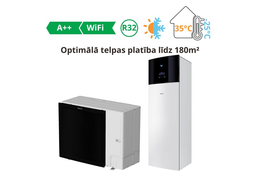 Daikin Altherma 3 R F, gaiss-ūdens siltumsūknis ar integrētu karstā ūdens tvertni 180L (10kW)┃EBVX11S18D9W/ERLA11DW1 