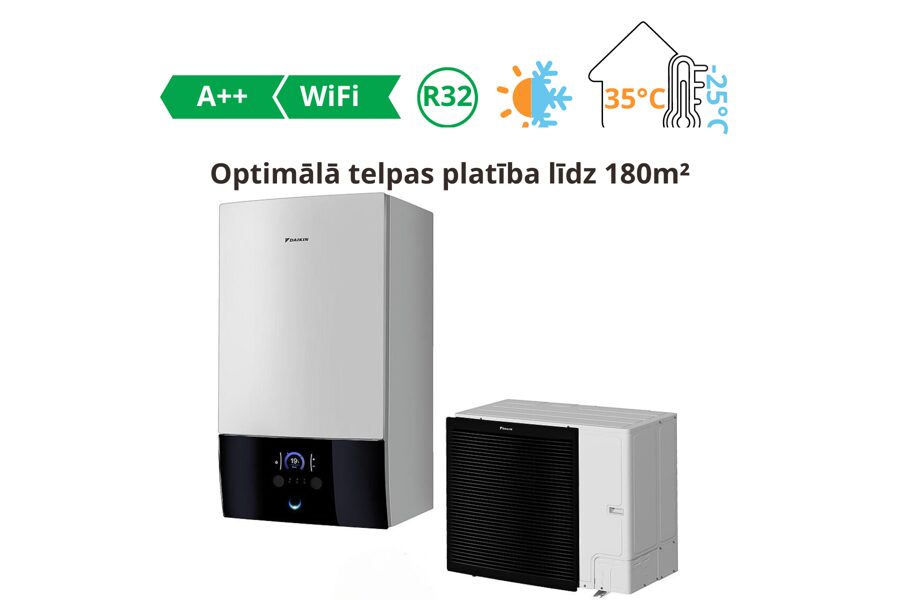 Daikin Altherma 3 R W, gaiss-ūdens siltumsūknis ar atdalītu hidro moduli un k/ū sagatavošanas iespēju (10kW)┃EBBX11D9W/ERLA11DW17