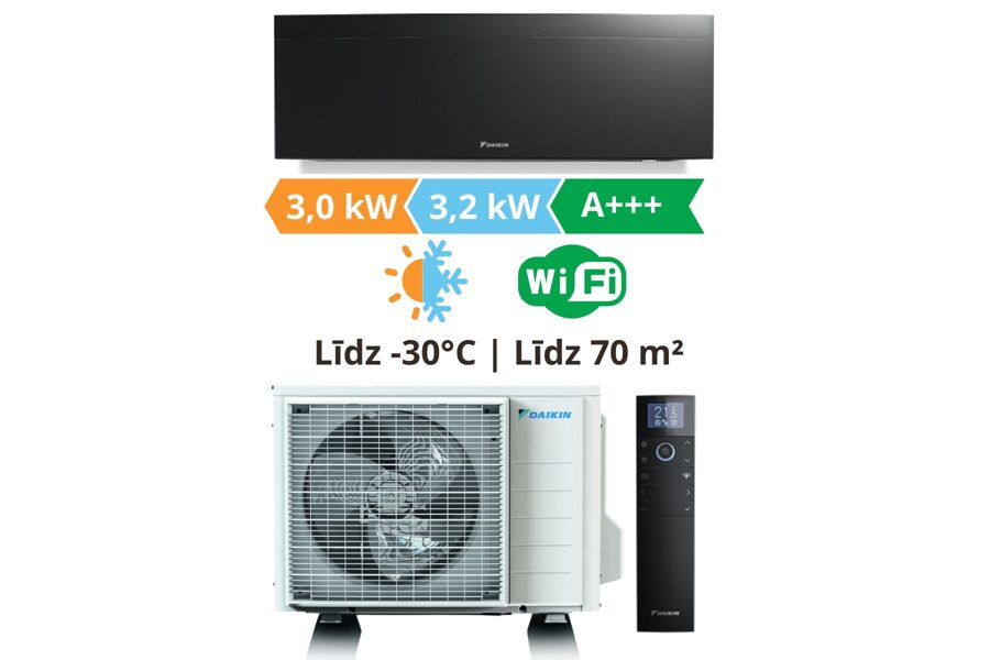 Gaisa kondicionieris un gaiss-gaiss siltumsūknis Daikin Nepura, Emura melnā krāsa 3.0kW┃FTXTJ30AW/RXTJ30A
