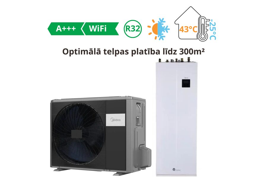 Siltumsūknis gaiss-ūdens Midea M-Thermal ar 240L boileri 12kW┃MHA-V12W/D2N8-B2 + HBT-A160/CGN8-B