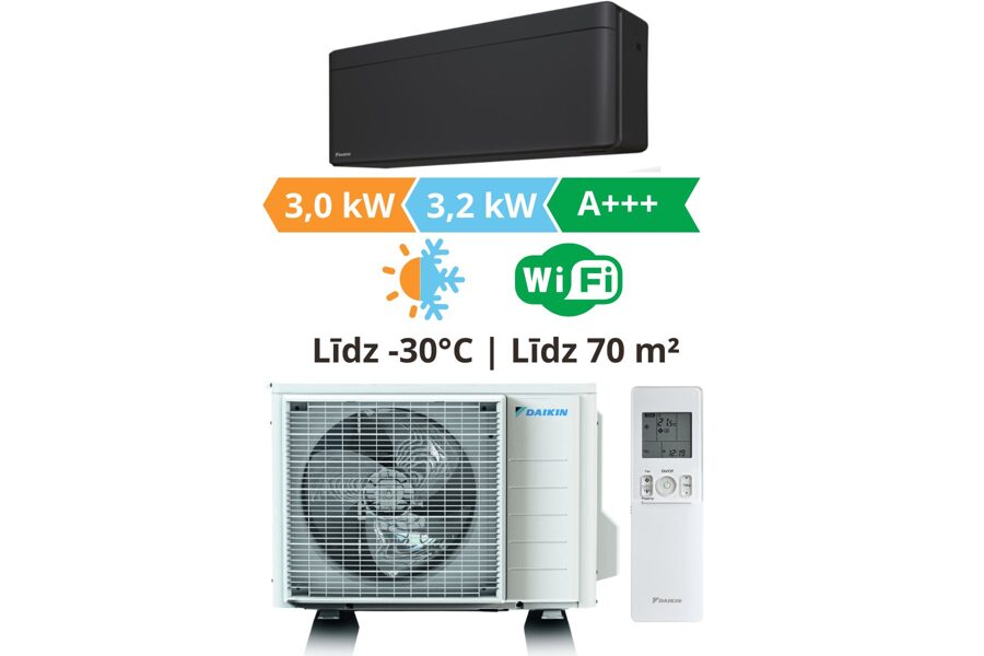 Gaisa kondicionieris un gaiss-gaiss siltumsūknis Daikin Nepura, Stylish melnā krāsa 3.0kW┃FTXTA30C/RXTA30C