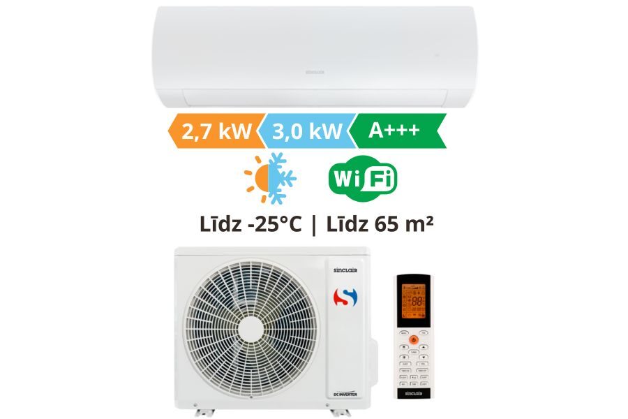 Gaiss-gaiss siltumsūknis un gaisa kondicionetājs Sinclair, Terrel balta krasa 2.7kW (Dzēsešana) / 3.0kW (Sildīšana)