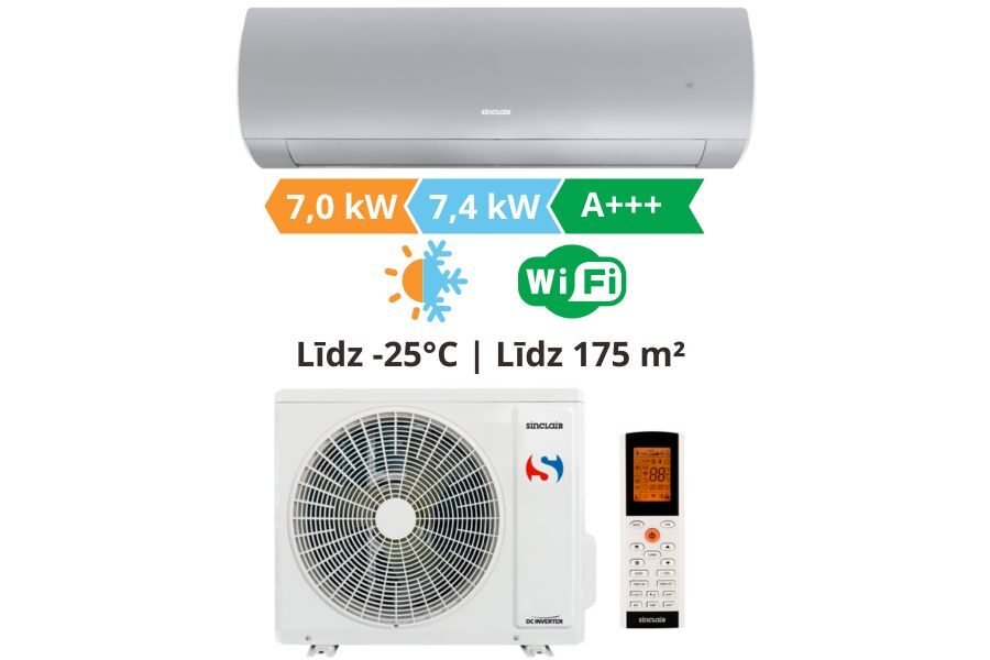 Gaisa kondicionieris un gaiss-gaiss siltumsūknis Sinclair, Terrel sudrabs krasa 7.0kW (Dzēsešana) / 7.4kW (Sildīšana)