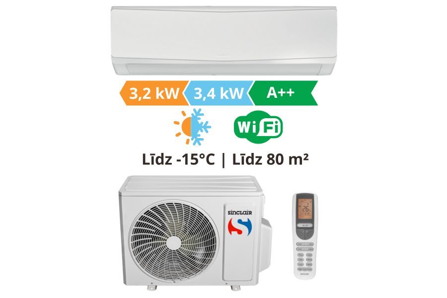 Gaiss-gaiss siltumsūknis un gaisa kondicionetājs Sinclair, Keyon 3,2kW (Dzēsešana) / 3,4kW (Sildīšana)